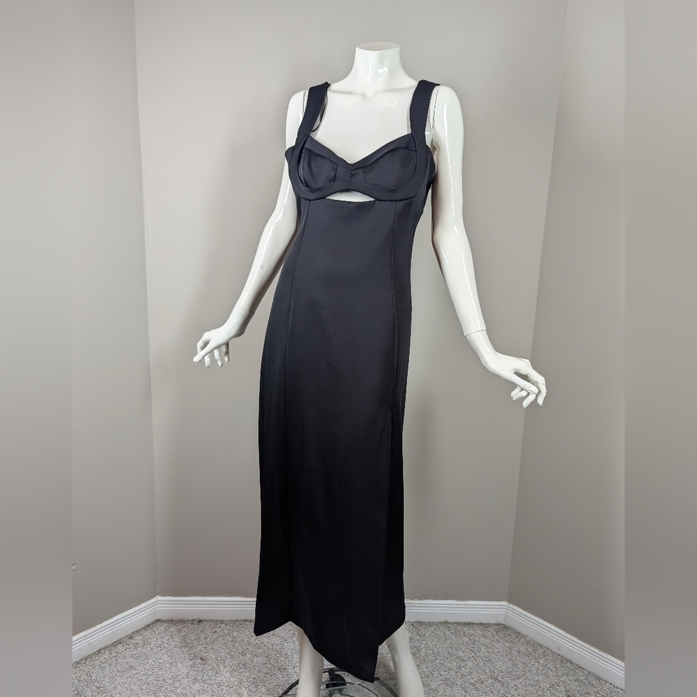 Zara Black Cutout Bustier Maxi Dress | Sculpted Corset Bodice Evening Gown M